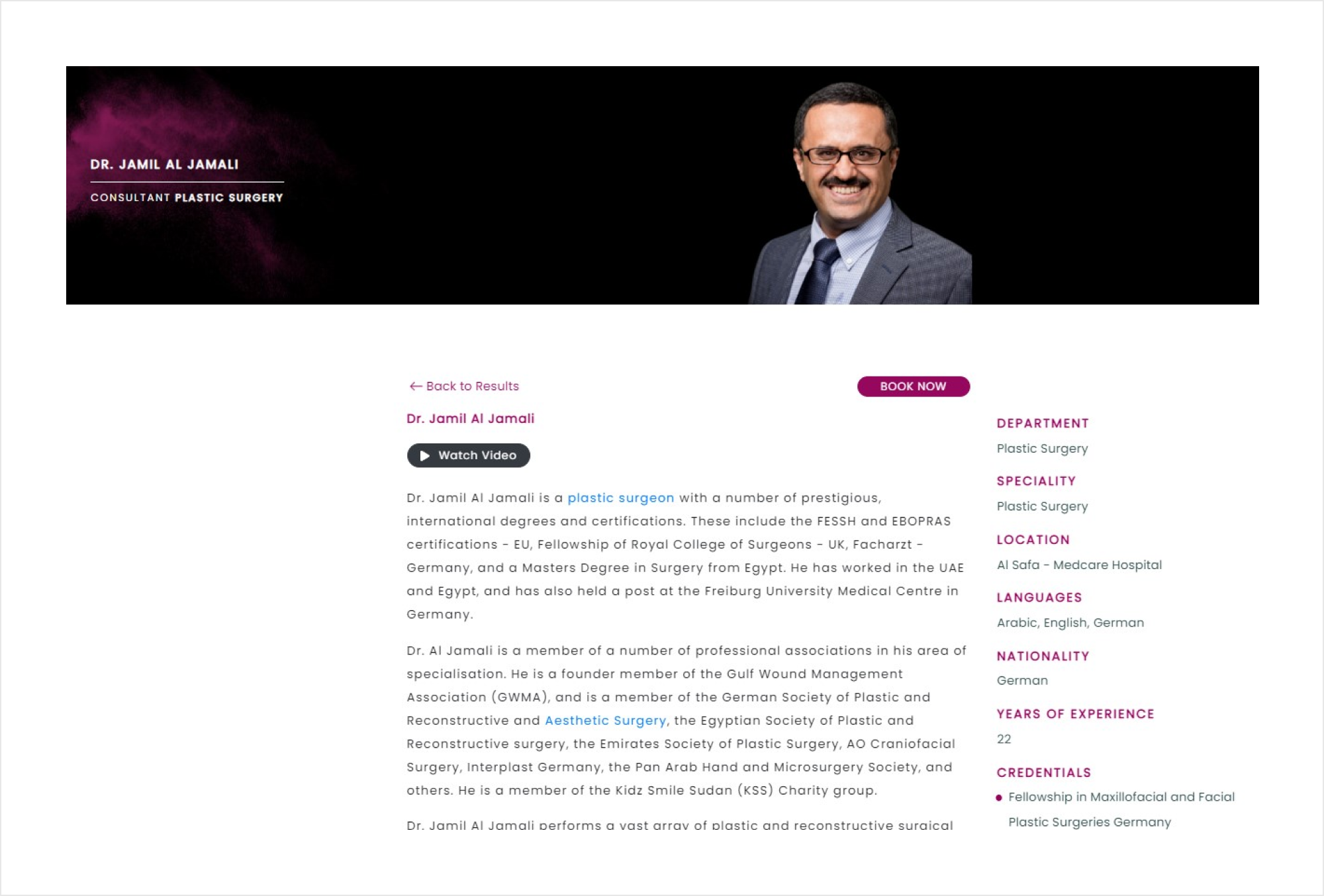 Example of a well-structured doctor profile page on a medical aggregator website