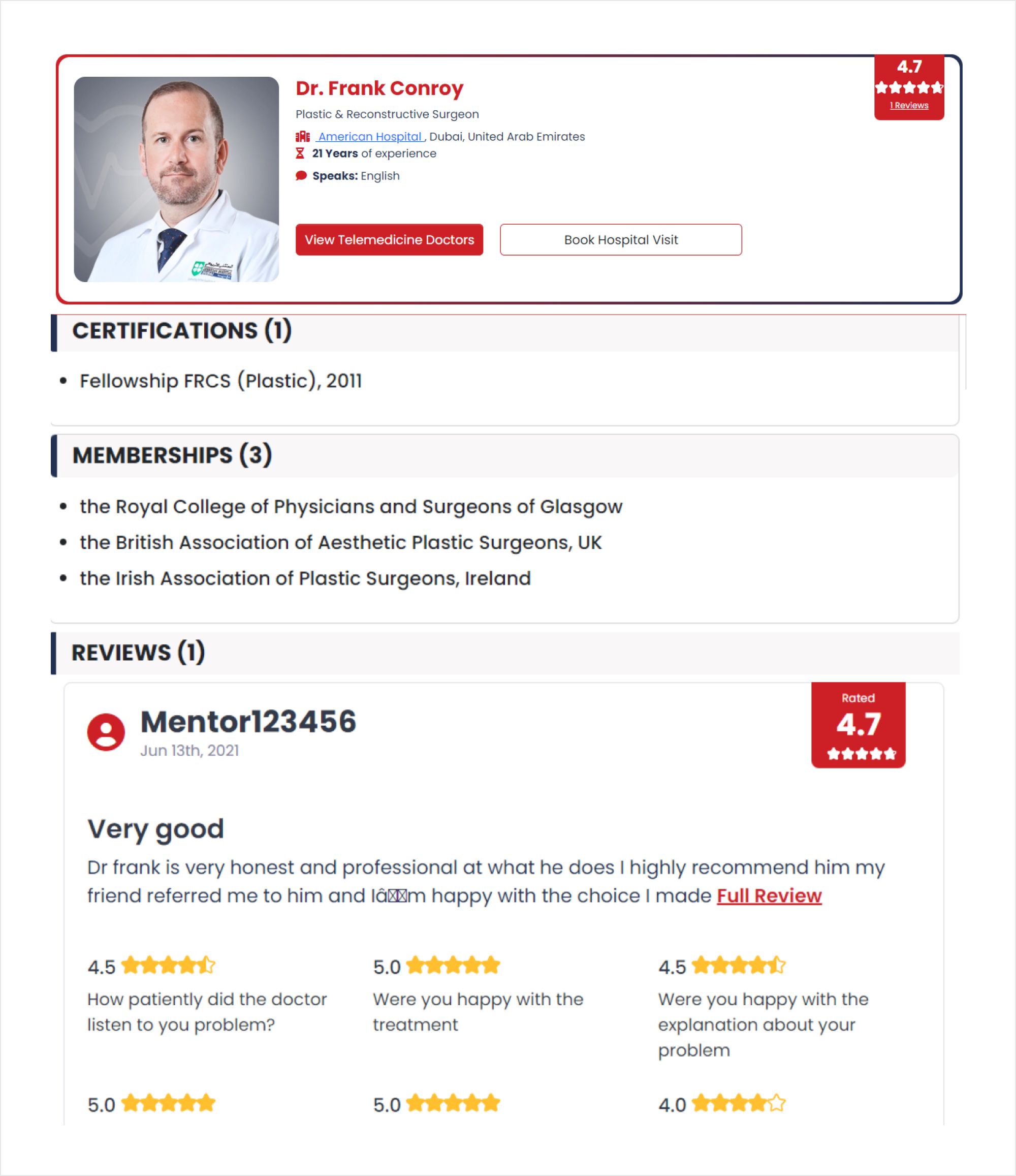 Example doctor page from novomed.com showing structured information layout