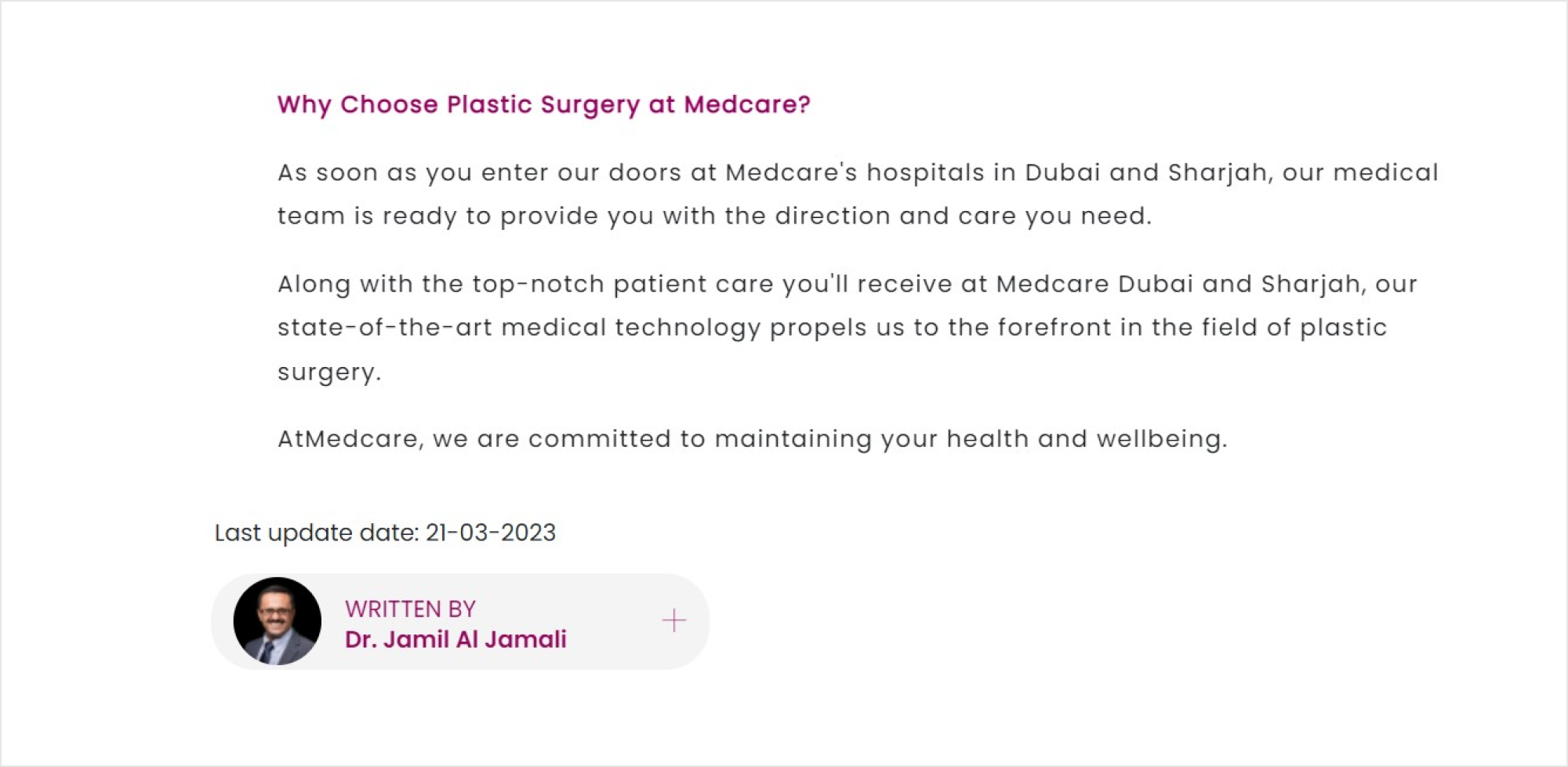 Example of doctor byline linking to their profile page within a blog article