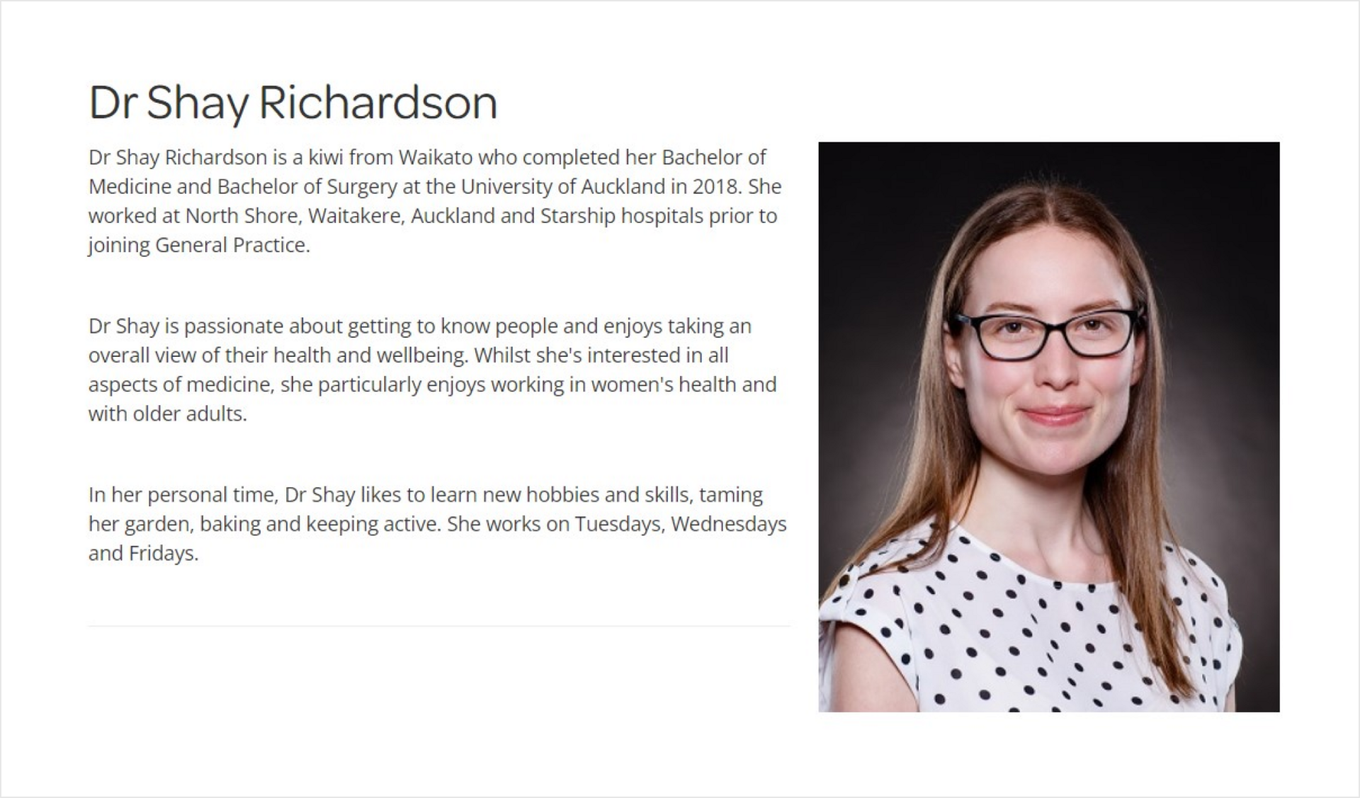 Example of poorly structured doctor page — hard to find, no filters, no specialization details